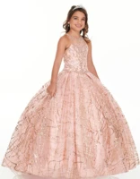 pageant peach pink sequins long flower girls dresses 2021 two pieces formal kids dress with jacket ball gown