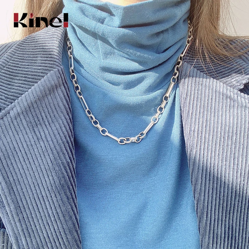 

Kinel Vintage Silver 925 Jewelry Thick Chain Necklace for Women Men Thai Silver Fashion Chains Around The Neck Punk Party Gifts