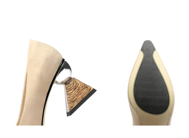 Модные женские замшевые туфли-лодочки абрикосового цвета базовые туфли на высоком каблуке с острым носком Черное вечернее платье рабочая обувь на необычном каблуке 7 см; zapatos mujer