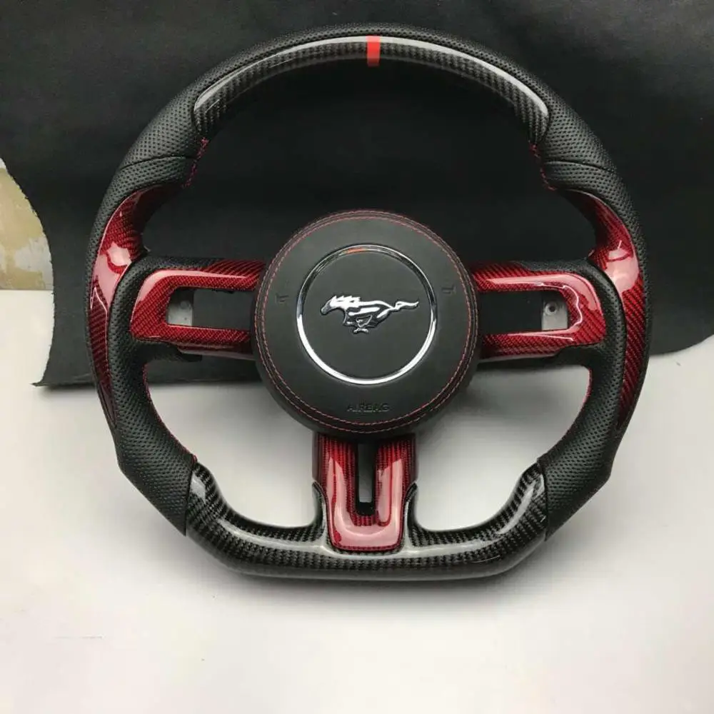 Белый Настоящее углеродное волокно руль подходит для Mustang стайлинга автомобилей Замена(красная линия - Цвет: Белый