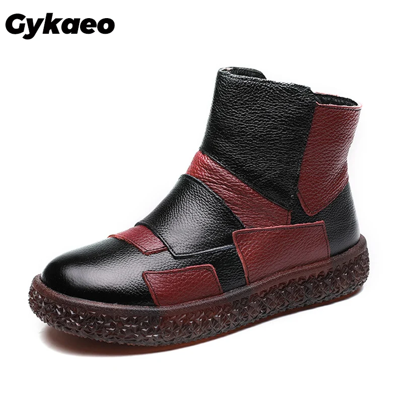 Gykaeo Зимние удобные танкетки в винтажном стиле женские ботильоны из натуральной