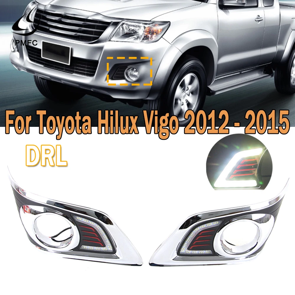 PMFC DRL LED Daytime Running Light Daylight Front Fog Lamp Waterproof Signal Style For Toyota Hilux Vigo 2012 2013 2014 2015 | Автомобили