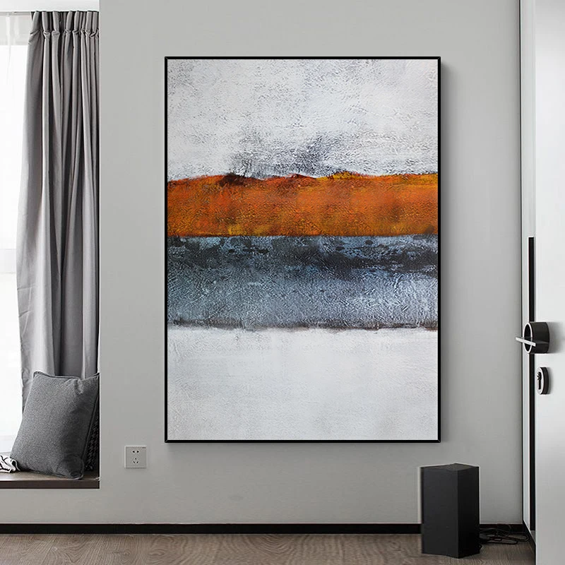 

100% Hand Painted Afterglow Orange and Grey Oil Painting Floral Wall Hanging Art Living Dining Room Home Office Decor No Framed