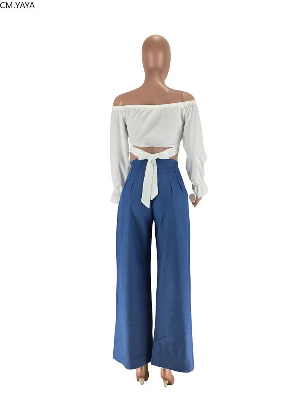 GL Winter Autumn Women's set Full Sleeve Slash Neck Top wide leg jeans Pants suit two piece Casual tracksuit outfit LL6250 | Женская