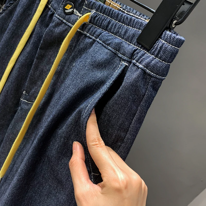 34-46 джинсы мужские размера плюс эластичные свободные зауженные джинсы-шаровары