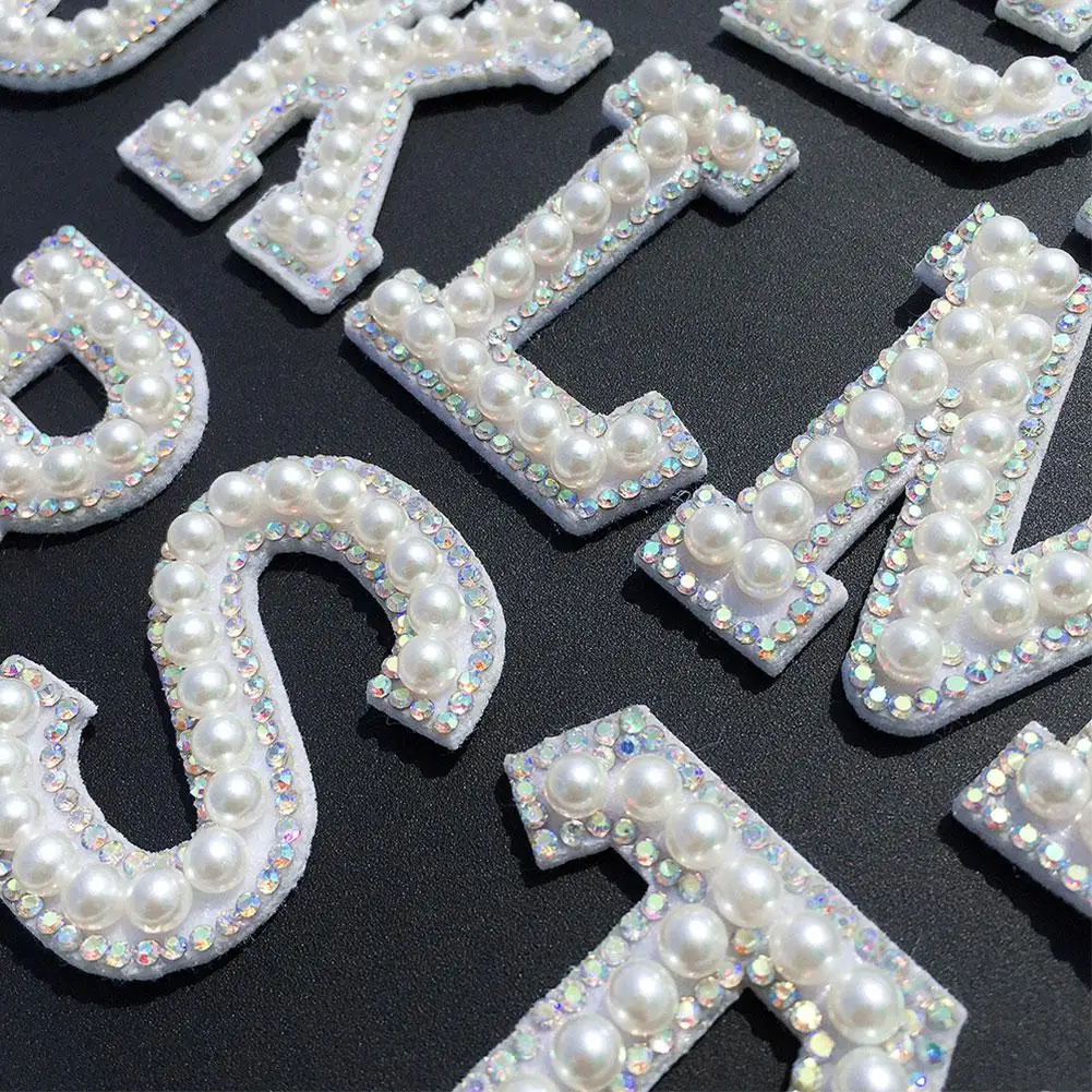 1pc White Pearl Letter Cloth Stickers Rhinestone Sparkle A-Z Alphabet Embroidery Sticker Handmade Patches On Clothes Supplies | Дом и сад