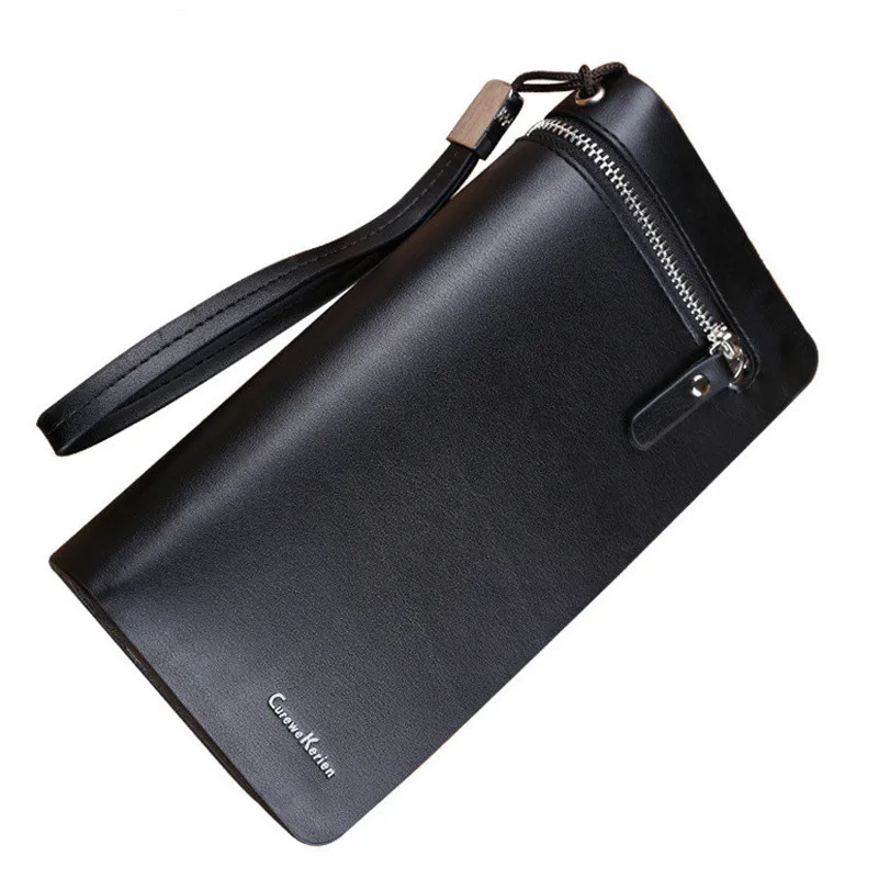 black with handle Новинка, двойной мужской кошелек, известный бренд, мужской кожаный Длинный кошелек, клатч, мужской кошелек для денег, ID держатель для карт, Carteira Masculina - Цвет: black with handle