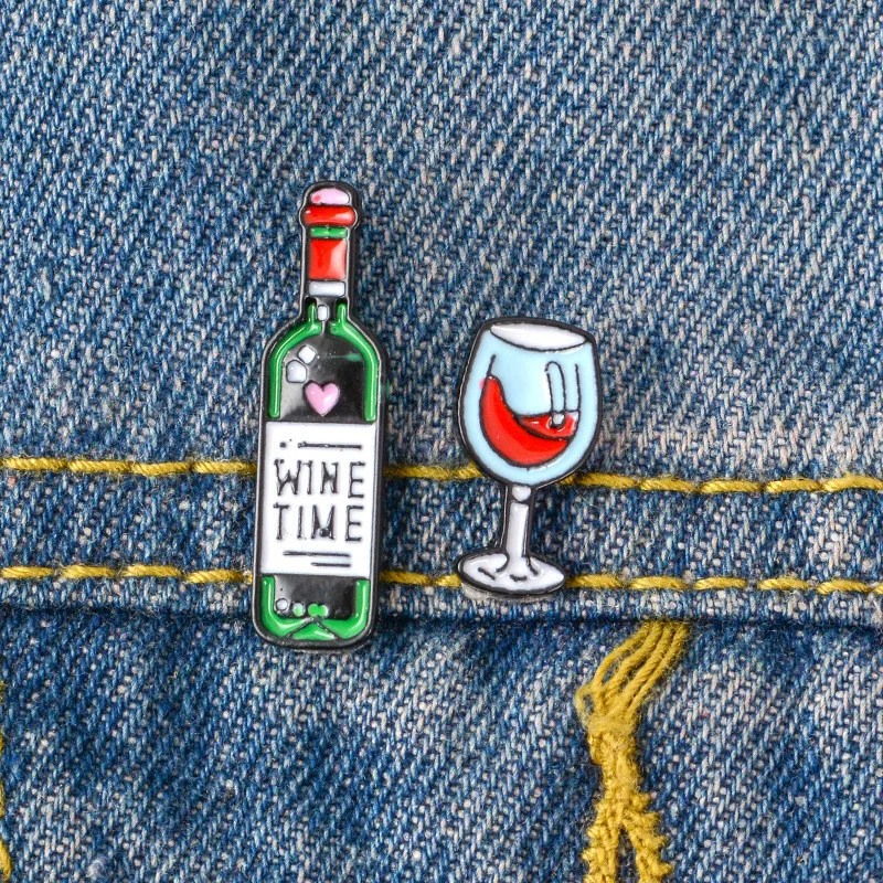 Wine Time Mini Cute Wine And Wine Glasses Couple Pins Red Wine Bottle Cup Brooches Enamel Pin Badge For Lovers Best Friend Pins