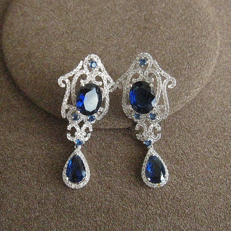 Модные женские серьги в классическом стиле с фианитом ААА EC140|Серьги-подвески| |