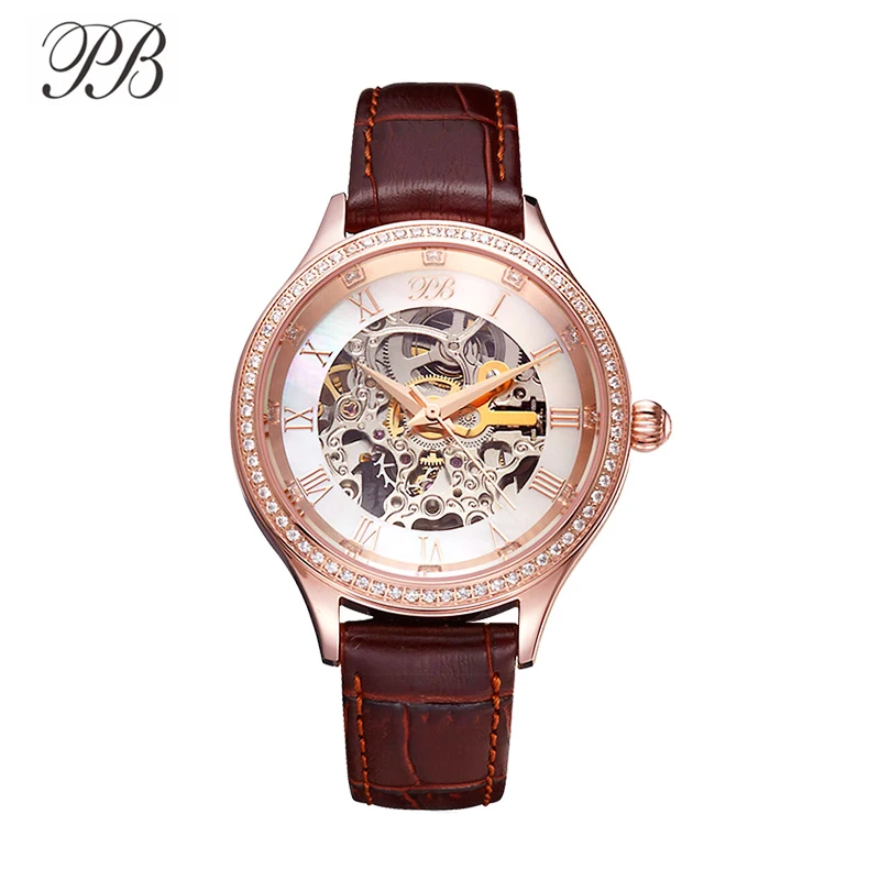 Princess Butterfly Watch автоматические часы женские наручные с римскими цифрами и бабочками, Кварцевые водонепроницаемые механические с кожаным циферблатом