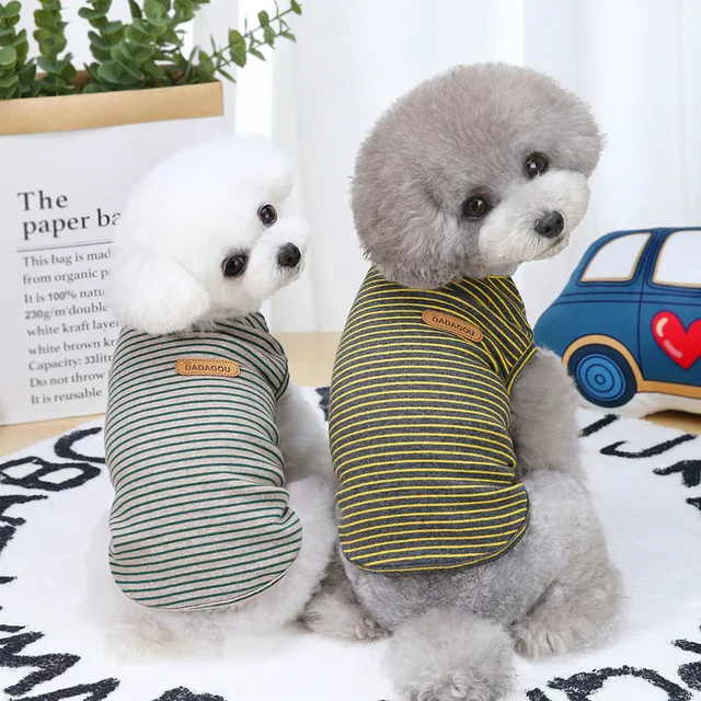 Stripe Dog Vest Pet Clothing Cotton Spring Summer Cat T Shirt Breathable Dogs Clothes For Small Dogs Chihuahua Pet Base Coat