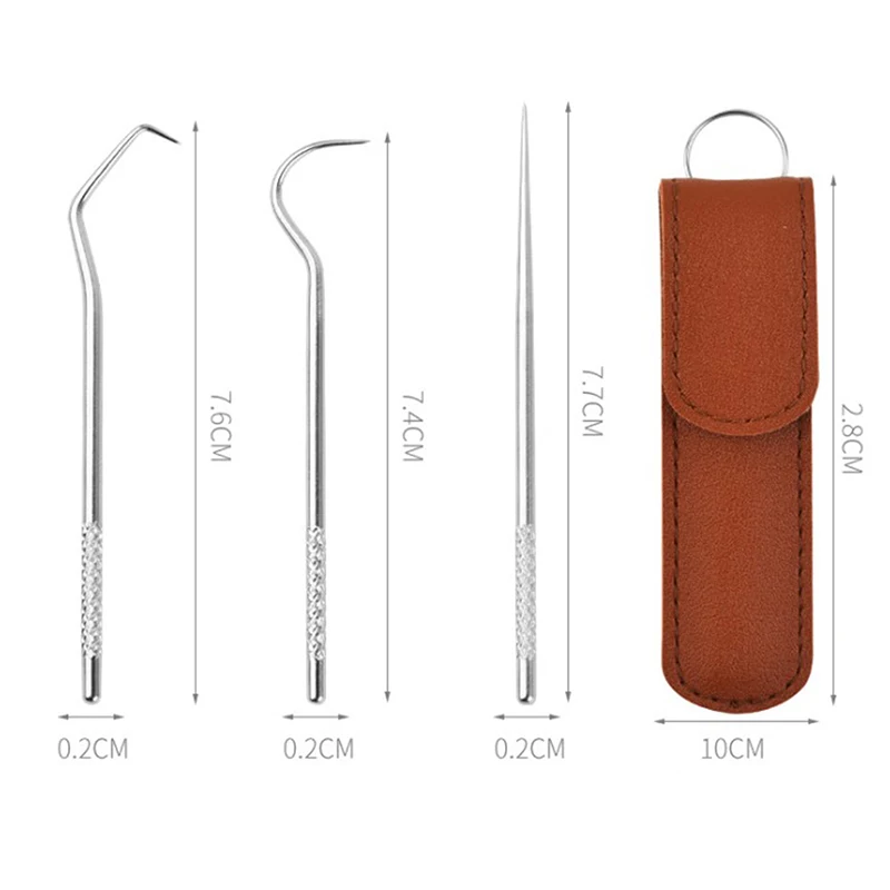 Stainless Steel Toothpicks 3Pcs/set Portable Reusable Tooth Scraper Dental Picks Hooks Cleaning Kit For Picnic Camping Travel images - 6
