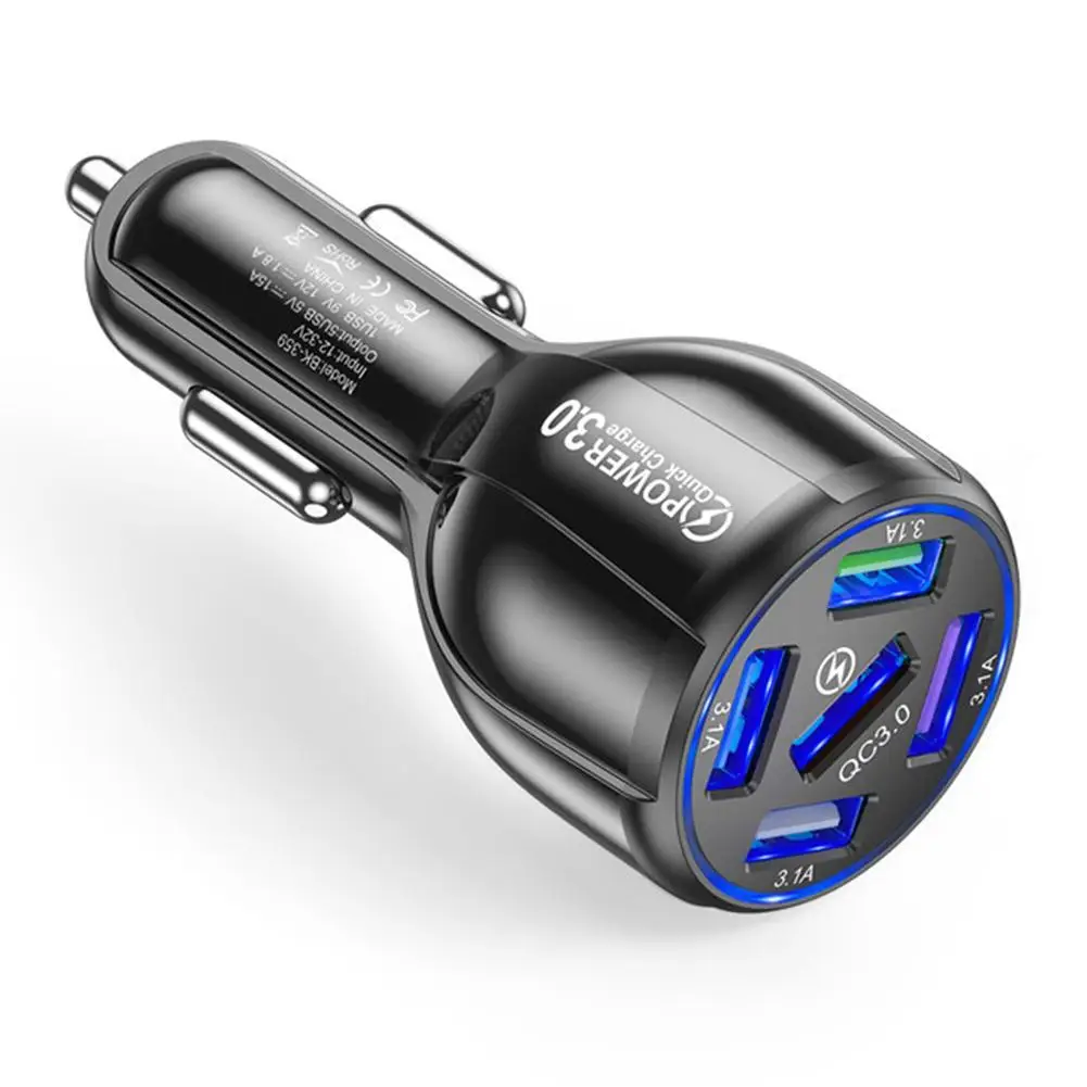 

15A 5 Ports USB Car Charge Mini LED Fast Charging For iPhone 12 Xiaomi Huawei Mobile Phone Charger Adapter in Car Tablet