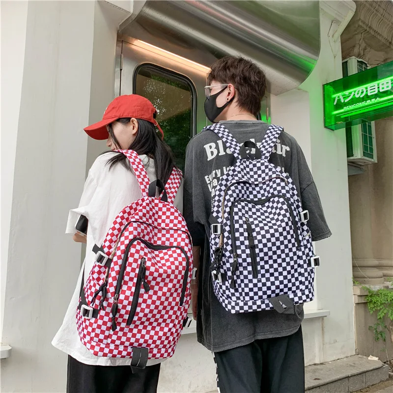 

Студенческий рюкзак, школьный ранец, розовый, черный, клетчатый рюкзак для пары, клетчатый, в стиле Харадзюку, Классный рюкзак для пары, улич...