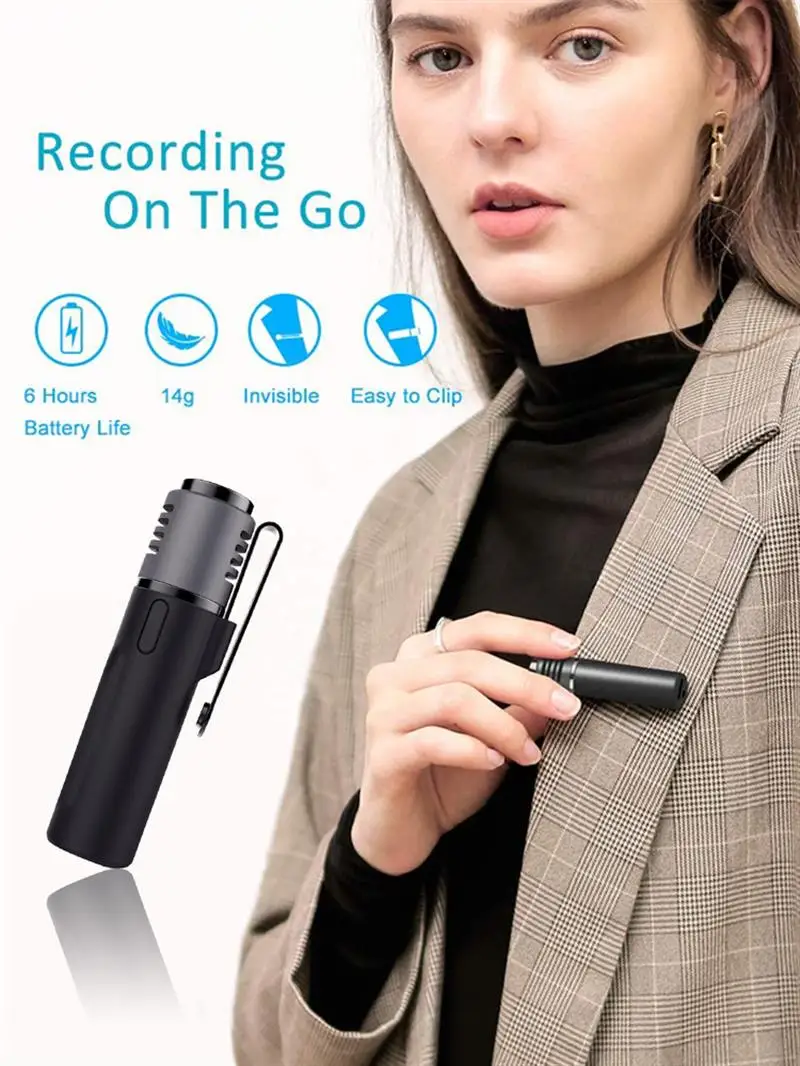 

Wireless Bluetooth Microphone Lapel Clip on Mic Recording Video Vlogger Noise Reduction/Auto Transcription/Auto Sync Lavalier