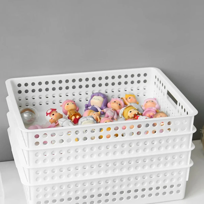 

F62A Plastic Storage Basket File Tray Tabletop A4 Document Magazine Organizer with Handles for Home Office Pantry