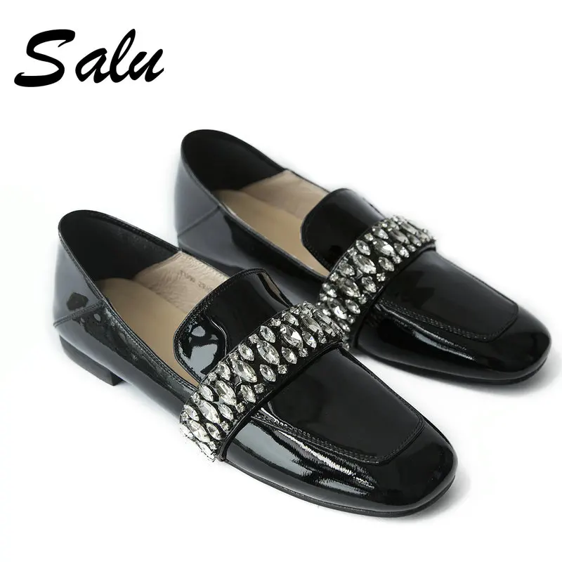 

Salu Retro Genuine Leather Women's Shoes Platform Slip-on Low Heels Shoes for Women Pumps Quality Party Working Shoe Woman