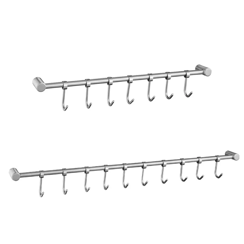

Stainless Steel Wall Mount Pot Pan Rack Kitchen Straight Bar Organizer with Hook