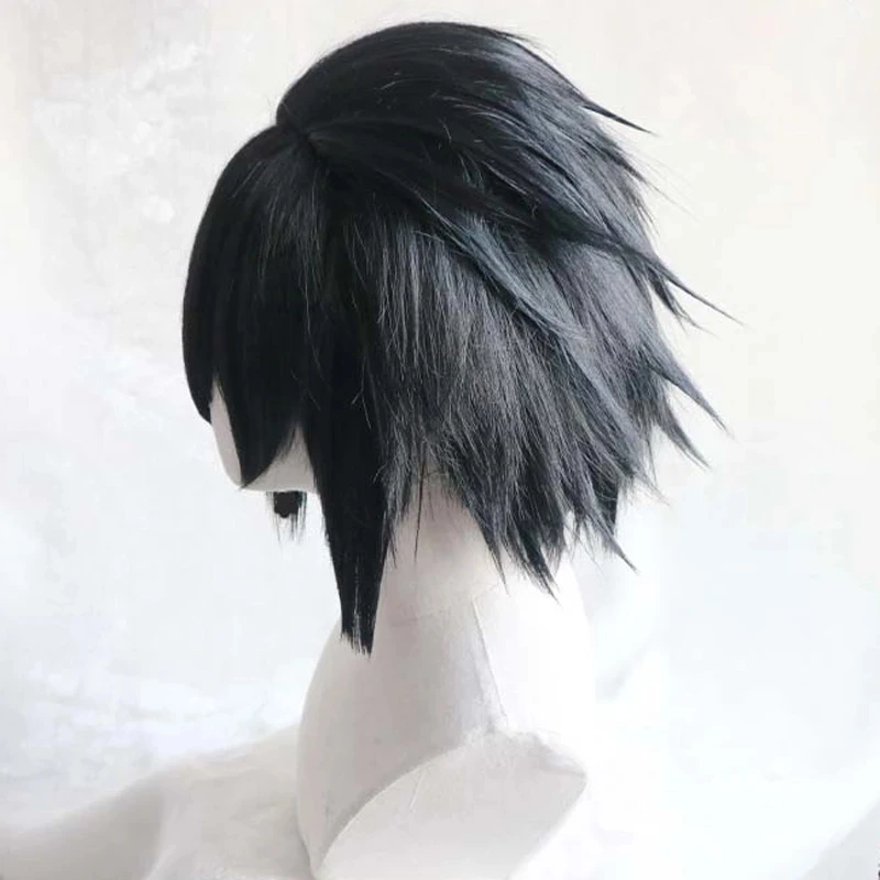 

Uchiha Sasuke Cosplay Wig Anime Black Short Fluffy Layered Heat Resistant Synthetic Hair Wigs + Wig Cap