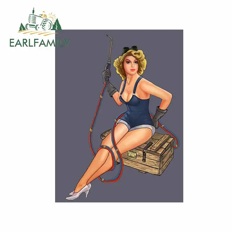 EARLFAMILY 13cm For Pin Up Girl Welder Car Accessories Stickers Sunscreen Decal Waterproof Suitable for GTR EVO SX