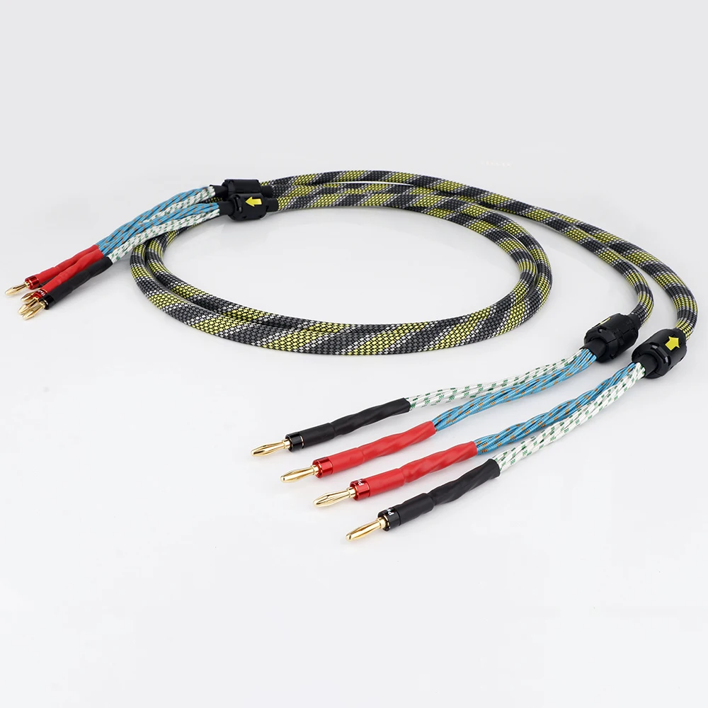 

High Quality Hifi Electric Speaker Cable HIFI Audiophile Gold plated Banana to banana Plug Biwire LoudSpeaker Wire Audio Line