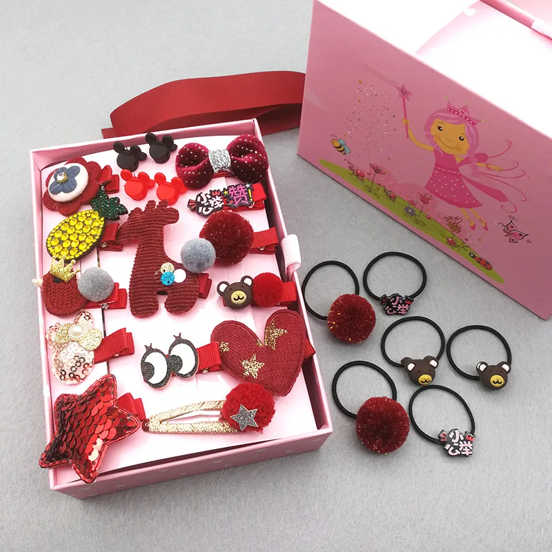 24 шт./компл. детские заколки для волос милые аксессуары девочек бант цветок с