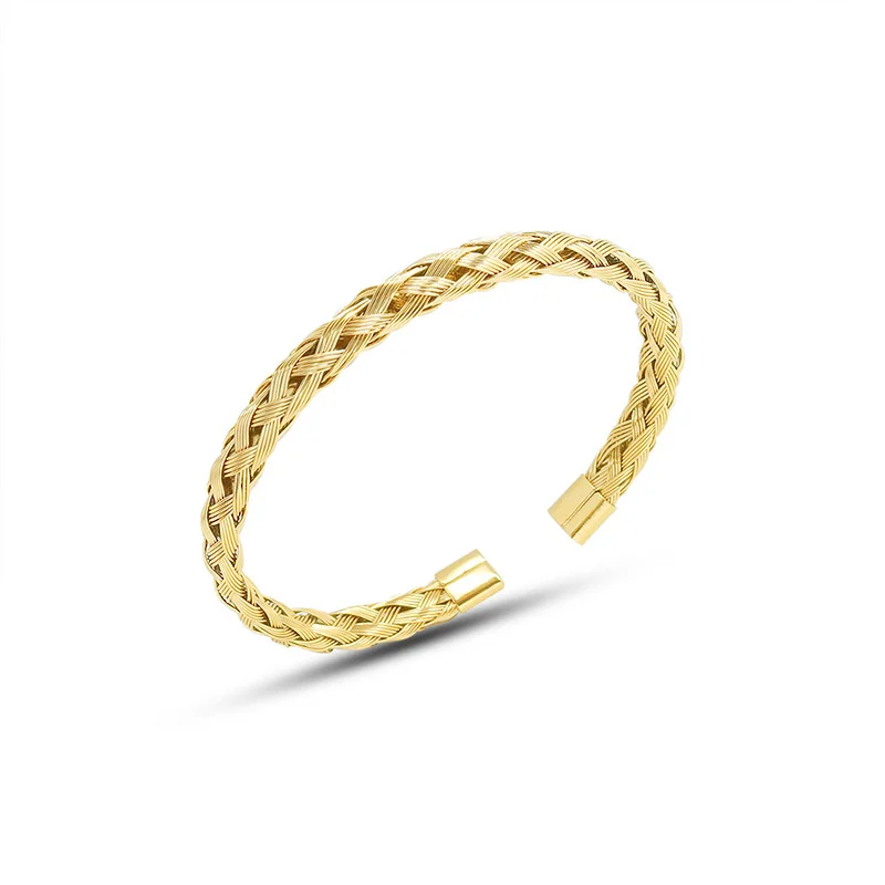 

Stainless Steel Simple Bamboo Open Woven Bracelets Plated Gold Gift For Women Gothic Friendship Jewellery Accessories Fashion