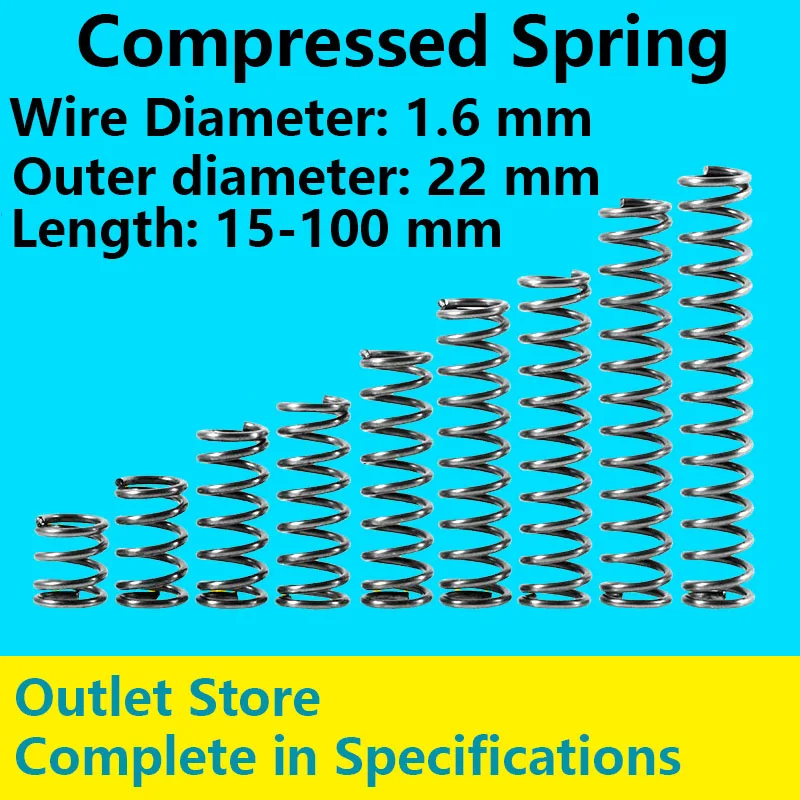 

Compressed Spring Retruen Spring Line Diameter 1.6mm, External diameter 22mm, Length 60mm-100mm Spot Goods Anti fatigue