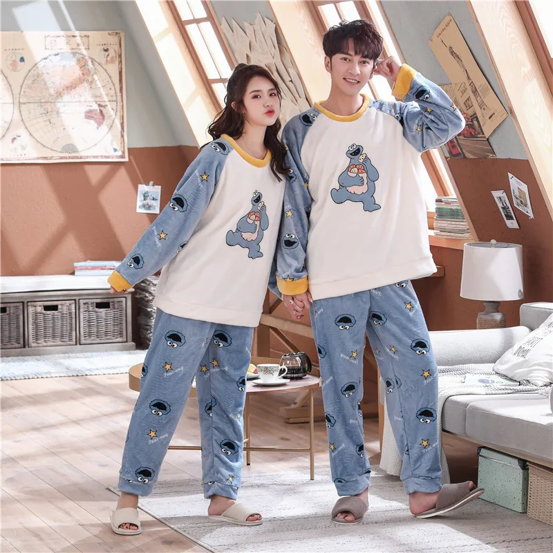 Caiyier/зимние пижамные комплекты для женщин и мужчин толстые теплые фланелевые