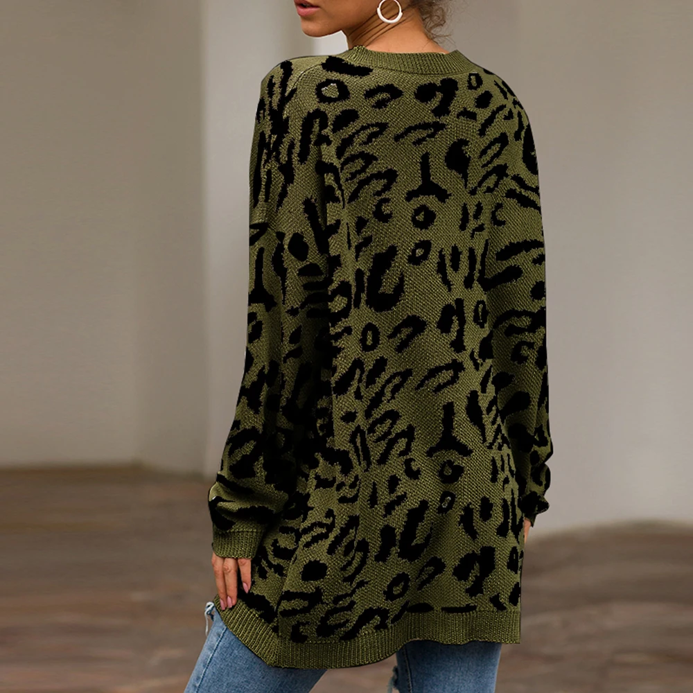 Модные осенние леопардовые пуловеры вязаные женские зимние свитера теплый