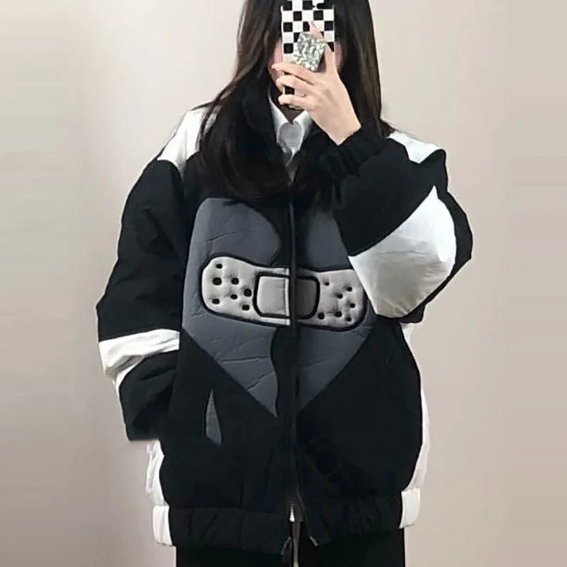 Baseball Jacket Women's Autumn And Winter College Style Love Design Loose Cotton Parkas Women Coat Warm Tops