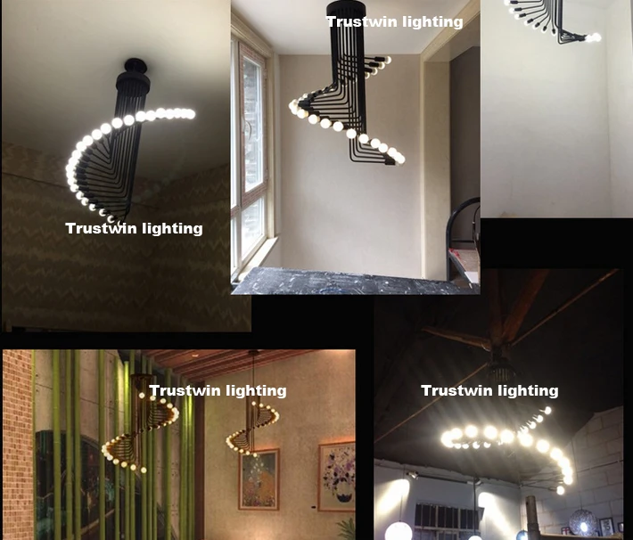 comprar Sótão Do Vintage Moderno Pingente De Luz Ferro Espiral Lâmpada Escada Gota Luminária Pendurado Luz Antigo Americano Pingente Lâmpada