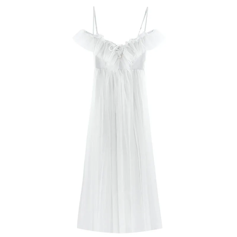 

2021 Summer New Fashion Strapless Wooden Ear V-neck Lace Strap Lace Dress Women Summer Clothes For Women