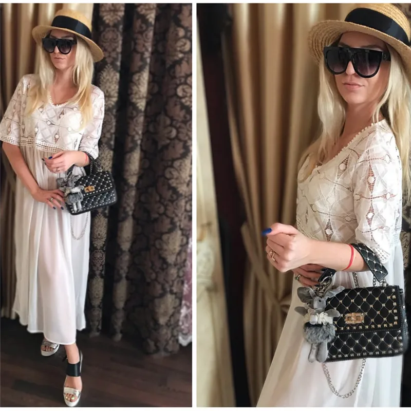 Элегантная Белая Кружевная туника женское летнее пляжное платье Robe de plage Sarong размера плюс купальный костюм накидка длинная кафтан Купальная юбка# Q610