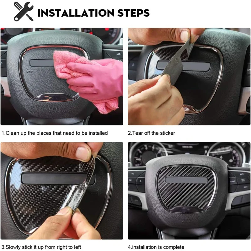 

for Challenger Real Carbon Fiber Steering Wheel Decoration Trim Cover for Dodge Challenger 2015-2020 Accessories