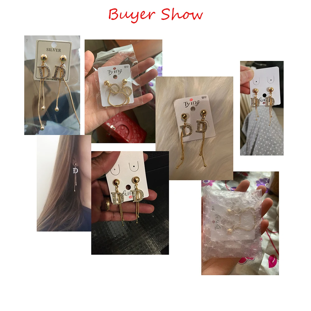 

Luxury Brand Long Chain Letter D Hanging Earrings For Women Crystal Big Dangle Earring Wedding Jewelry Statement pendientes 2020