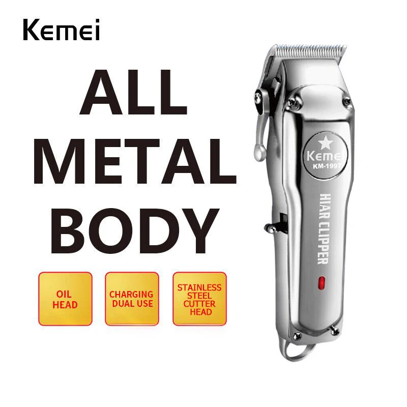 Kemei 1997 110-240 В профессиональная машинка для стрижки волос из нержавеющей стали перезаряжаемая электрическая машинка для стрижки бороды