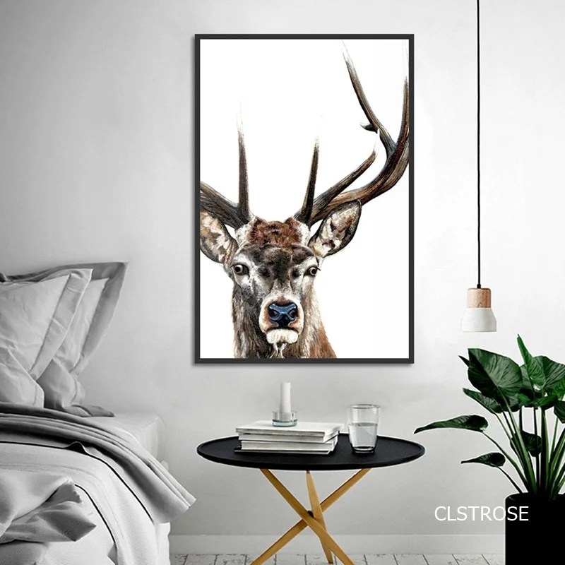 

Nordic Contracted White Background Rabbit Milu Deer Posters Art Canvas Pictures For Living Room Home Decor Painting Unframed