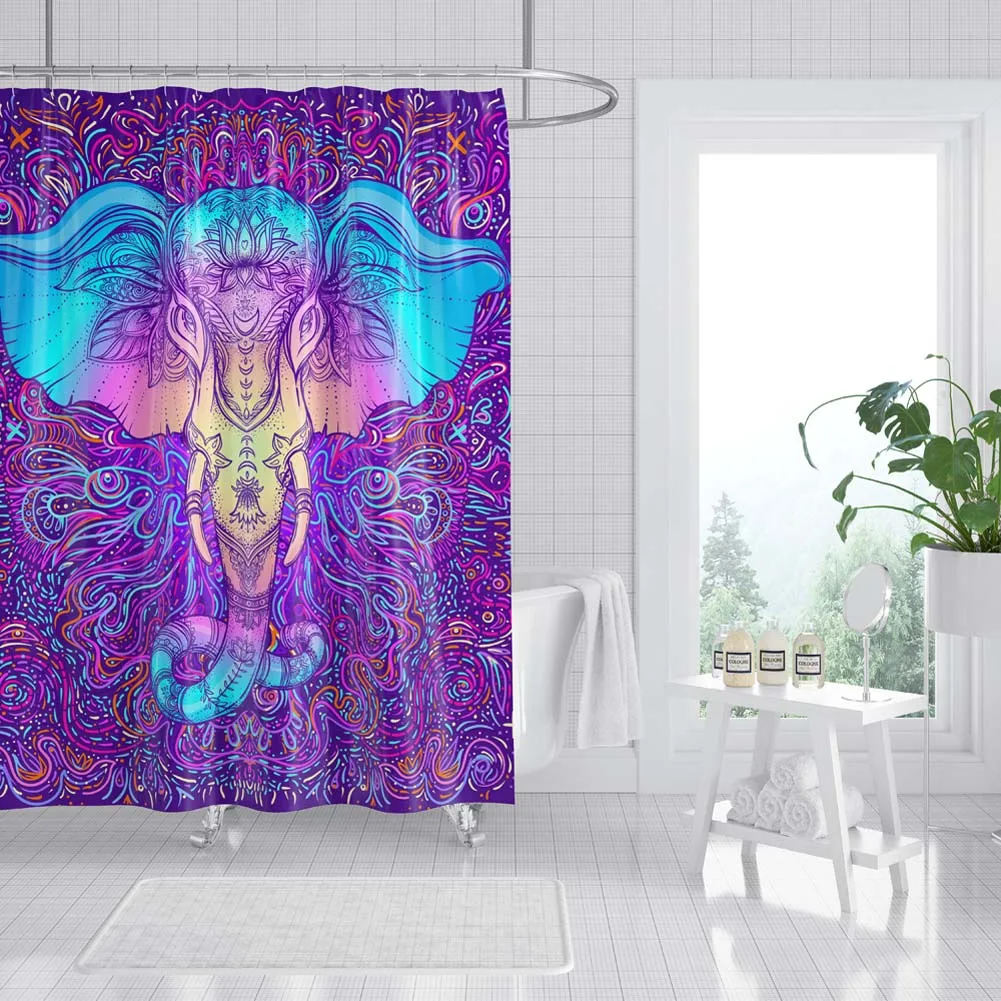 

Elephant Pattern Shower Curtain Polyester Fabric Waterproof Shower Curtain Mandala Bath Curtains For Bathroom Decor With Hooks