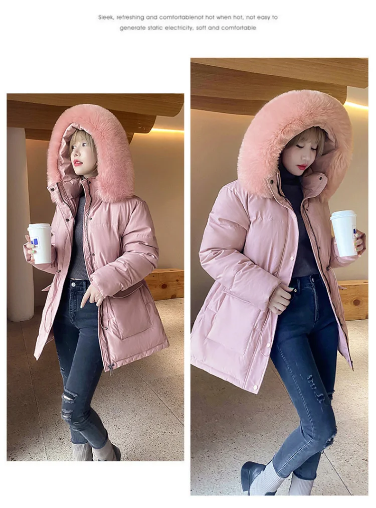 

Down women's winter drawstring waist slim medium long short cotton jacket women parkas