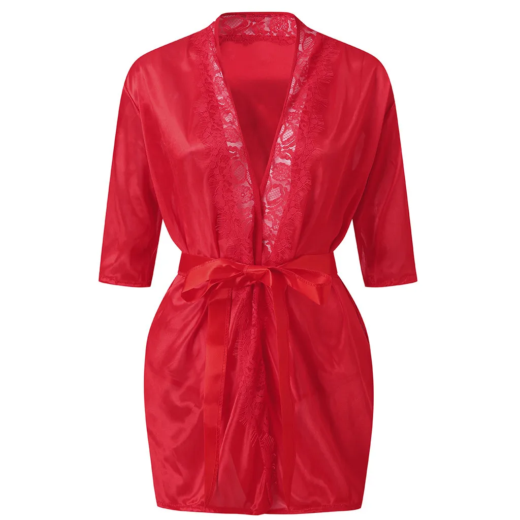 

Fashion Women's Autumn Casual Solid Nine-Minute Sleeve Lace Splicing Sleepwear