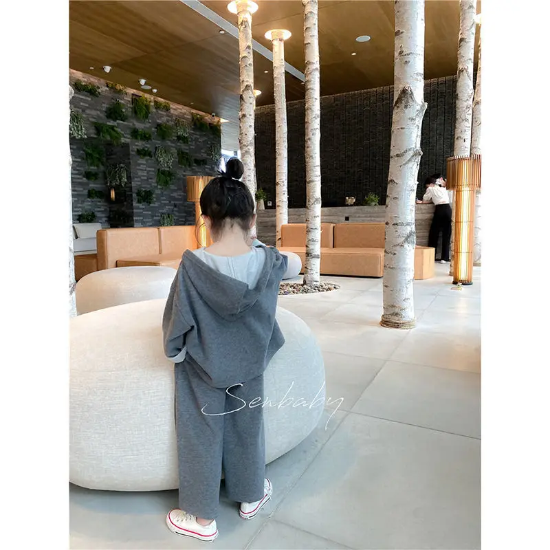 

Children's Clothing Girls Spring and Autumn Sets 2021 New Sweater Wide-leg Pants Children's Fashion Leisure Sports Two-piece Sui