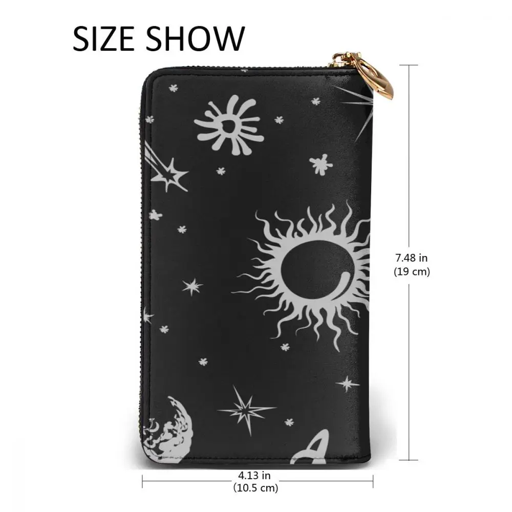 

Space Sun Moon Earth Stars Leather Long Wallet for Credit Card Holder Clutch Bags Unisex Leather Large Capacity