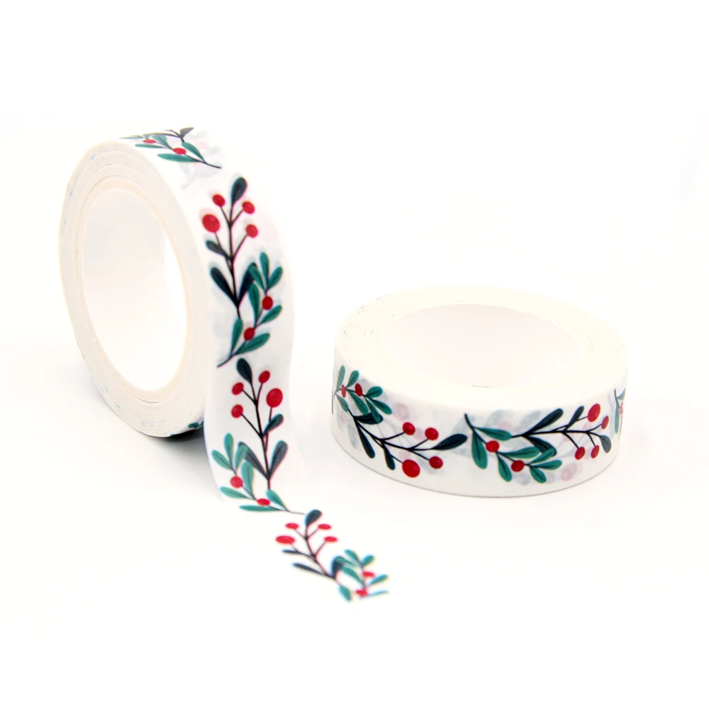 

2021 NEW 1PC 15mm x 10m Christmas Flowers Washi Tape Scrapbook Paper Masking Adhesive Merry Christmas Washi Tape
