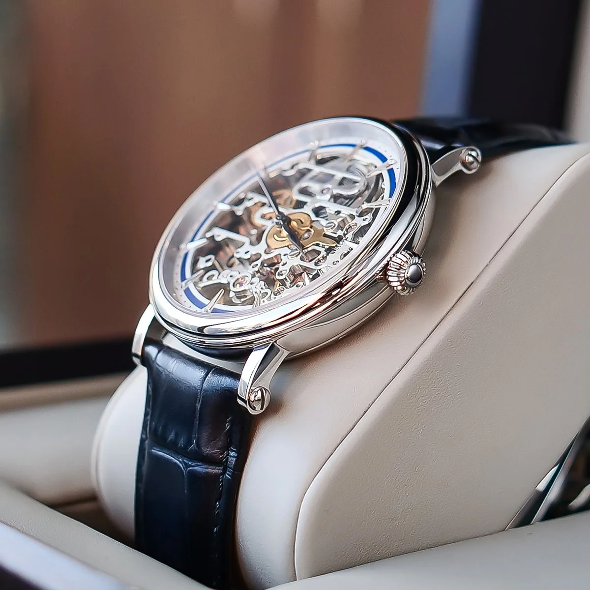 Часы Reef Tiger/RT деловые винтажные мужские автоматические часы с кожаным ремешком