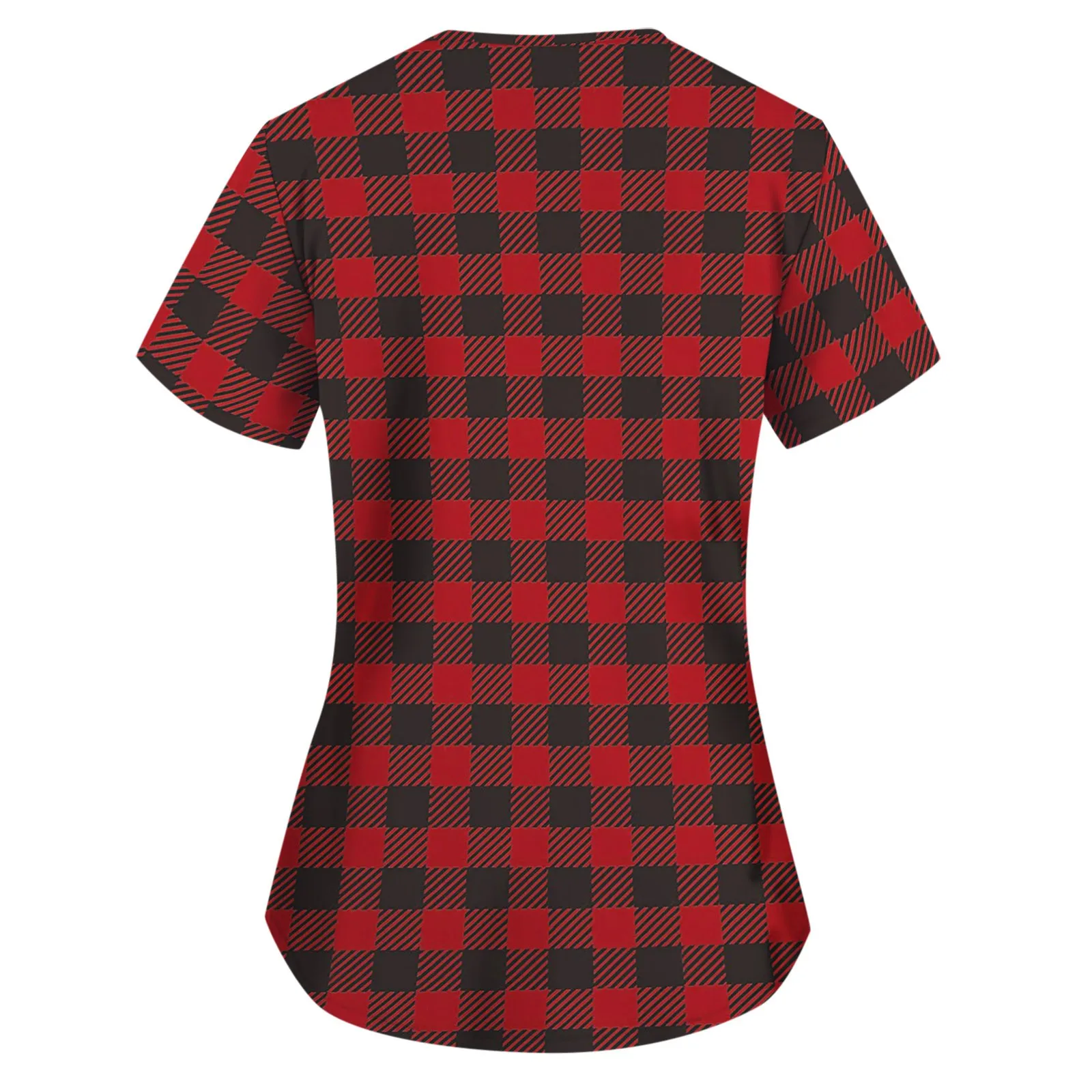 

T-shirt Women's Tops Tee Valentine's Day Plaid Love Pocket V-neck Short Sleeve Loose Top Camiseta Feminina Ropa De Mujer D4