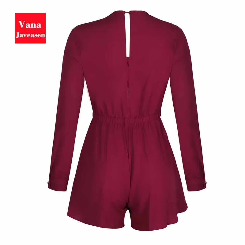 

Sexy Cross Deep V-neck Jumpsuit Women Loose Long Sleeve Rompers High Waist Bow Waistband Design Jumpsuit Rompers Women Clothes