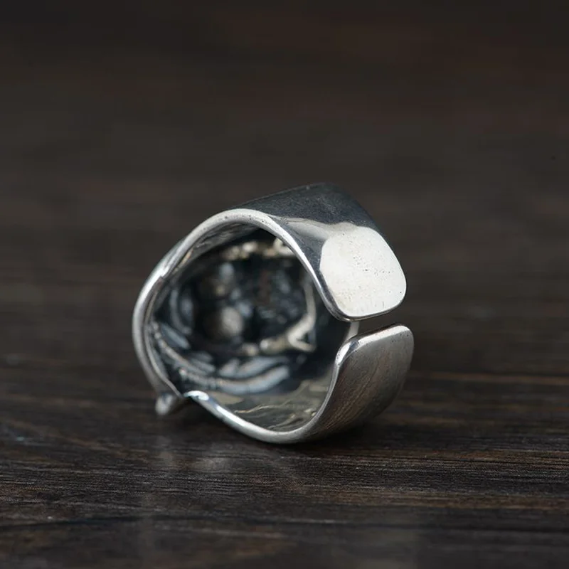 

S925 Sterling Silver Vintage Ring for Men Skull Claw Hollow Big Open Silver Ring Retro Punk Rock Style Jewelry
