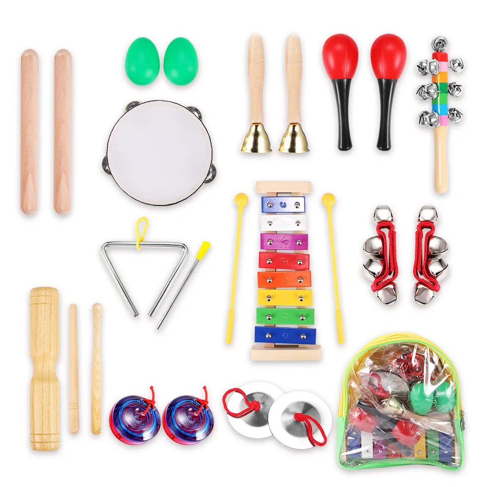 

12pcs Child Beginner Percussion Musical Toy With Carry Bag Percussion Music Rhythm Cognitive Backpack Set Early Educational Toys