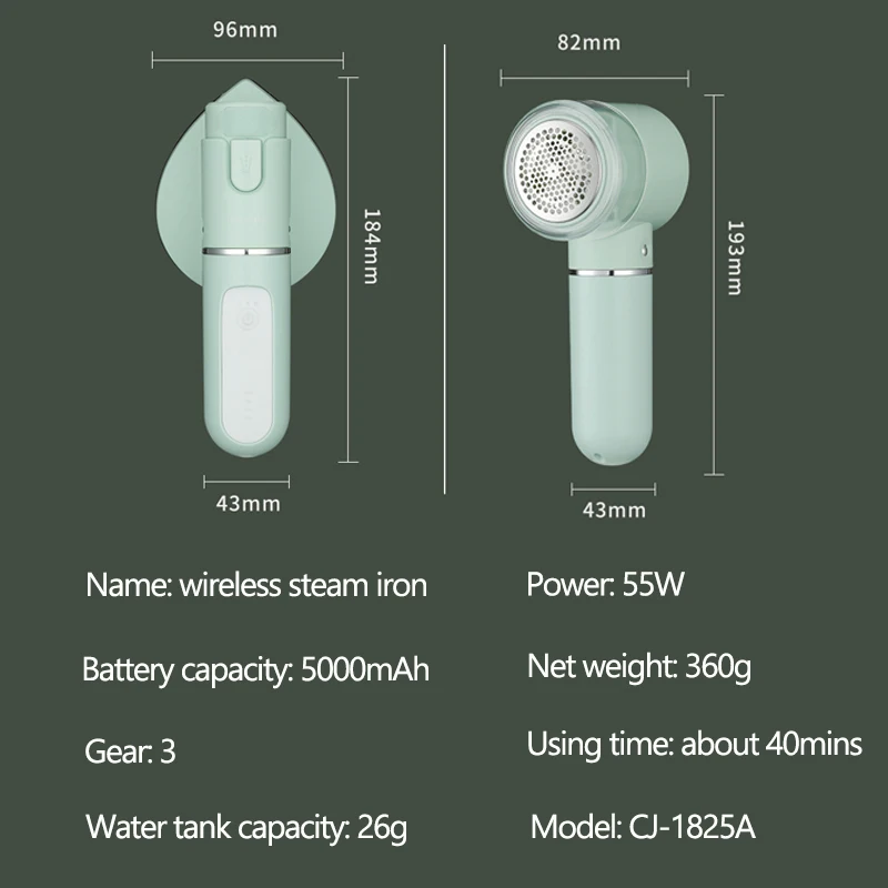 

Wireless Handheld Steam Iron Machine Portable USB Rechargeable Garment Steamer Hanging Ironing with Lint Remover Head 5000mAh